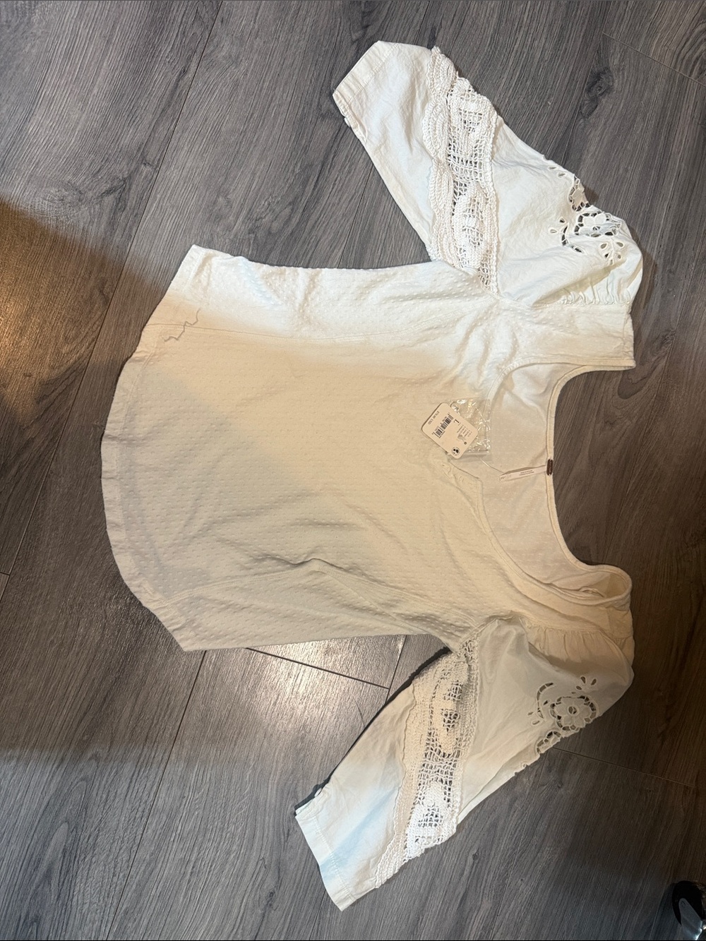 Free People White Eyelet Crochet Sleeve Blouse